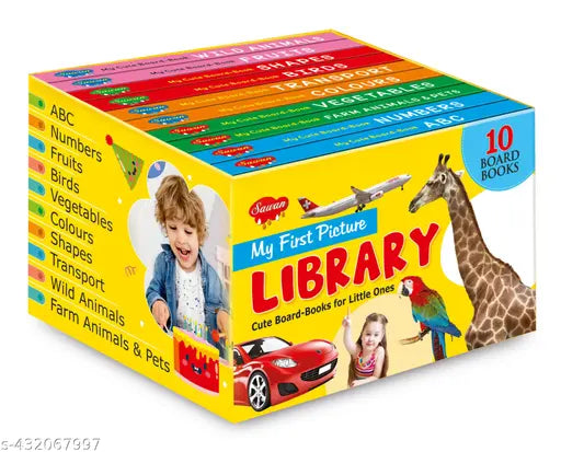My First Picture Library Box of 10 Board Books (Pre-School Books) - Gift Set For Kids : Library box for kids  Board books for kids  Educational board books for kids  Kids Learning Board Books  Fun-Learning Library Box for Kids 