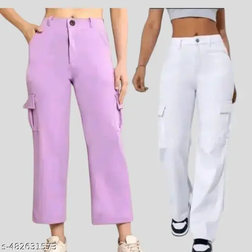 Women solid bell boutam cargo pants pack of 2 Girls casual bell boutam combo pants