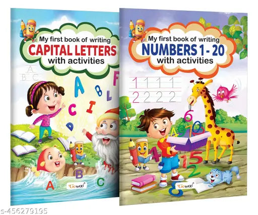 My First Book of Writing Capital Letters and Numbers 1-20 with activities : Write and Practice Pattern book  Kids Educational Workbook  Activity Book for Toddlers - Pack of 2 Writing Activity books