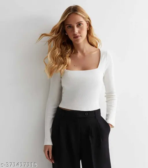 Redamancii Square Neck Full Sleeve Casual Ribbed Top for  Girls and Women