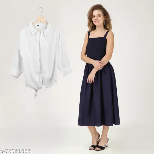 Nature Craft Blue Colored Solid A-Line  Sleeveless Dress