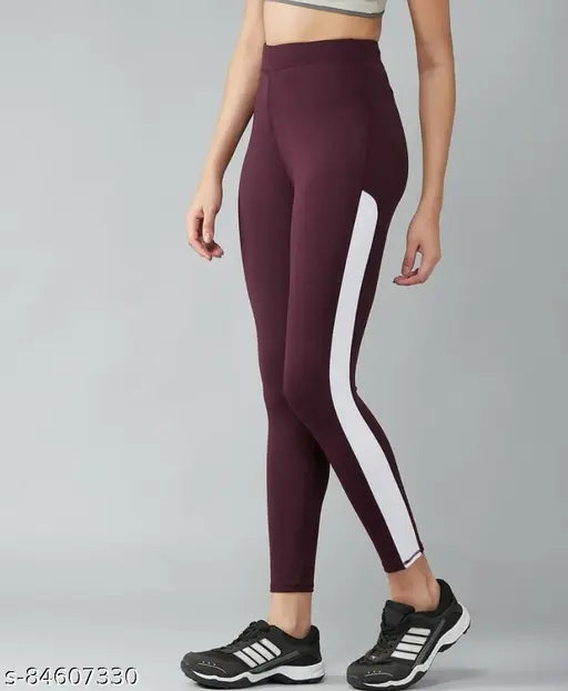 Half White Stripe Maroon Stretchable Women Jeggings