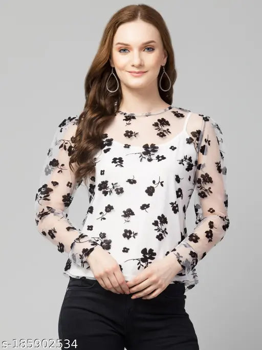 Stylish Flocking Mesh top