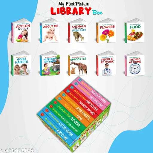 Ukg Class Picture Book Box Set of 10 board books : Board book set for children  Early learning library book  ABC  Numbers  Fruits  Vegetables  Shapes  Colours  Wind Animals  Farm Animals & Pets  Birds  Transport (Board book  Sawan)
