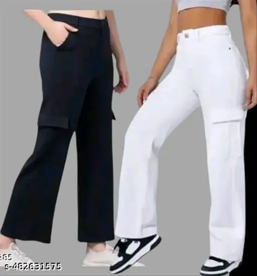 Women solid bell boutam cargo pants pack of 2 Girls casual bell boutam combo pants
