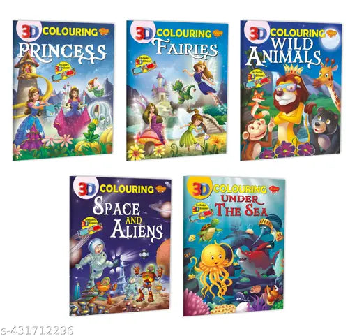 3D Colouring : Princess  Fairies  Wild animals  Space and Aliens and Under the sea books for kids : Colouring books for children  Wild animals colouring books for kids  Colouring Activity books for kids - Set of 5 colouring books