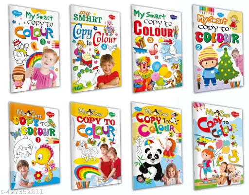 My Smart Copy to Colour - 1  2  3  4 and My Cute Copy to Colour - 1  2  3 and 4 colouring books for kids : Kids colouring fun  Playful Colouring Books  Educational Colouring book - Set of 8 colouring books.