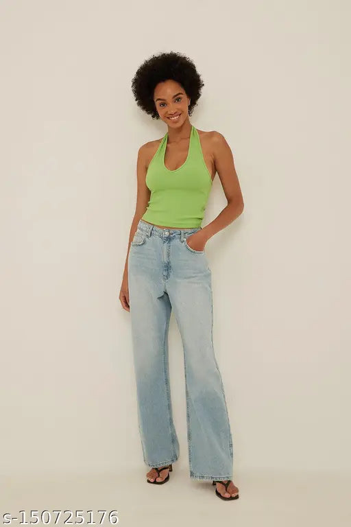 Halter Round Neck Sleeveless Ribbed Top