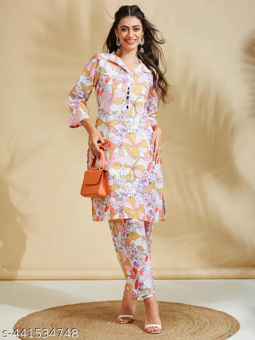Women's Cotton Printed Kurta with Pant Co-ords Set