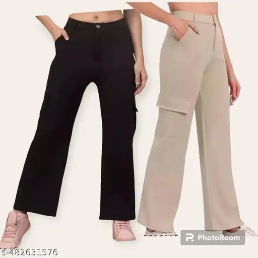 Women solid bell boutam cargo pants pack of 2 Girls casual bell boutam combo pants