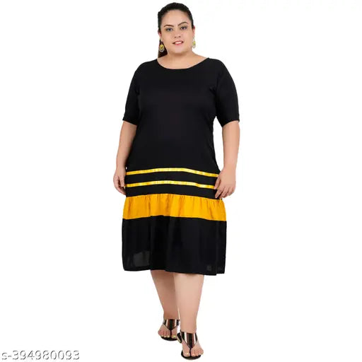 FAZZN Plus Size Multi Color Knee-Length Half Sleeve Rayon Dress with Customization