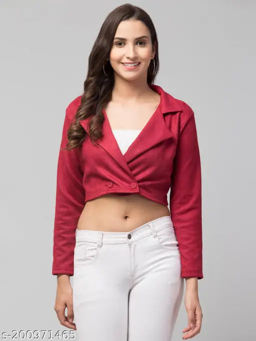 Women Solid Double-Breasted Casual Suede Blazer