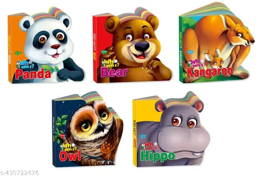 Panda  Bear  Kangaroo  Owl and Hippo books for kids : Board books for kids  Die-cut board books for kids  Learning books for kids - Set of 5 Die-Cut Shape Board books for kids