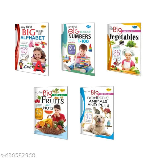 My First Big Book of Alphabet  Numbers  Vegetables  Fruits and Nuts and Domestic animals & Pets Book for children : Learning books for kids  Big books for kids  Educational books for kids - Set of 5 books for kids.