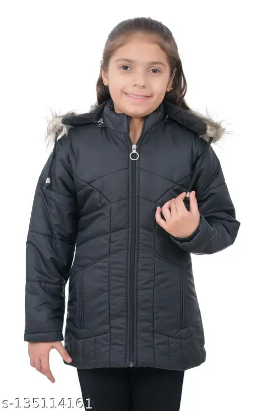 Girl's Solid Jacket Quilted Hooded Jacket for Kids Girls