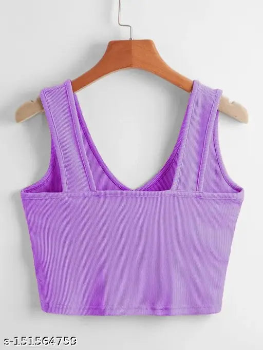 V-Neck Back Square Neck Crop Ribbed Top