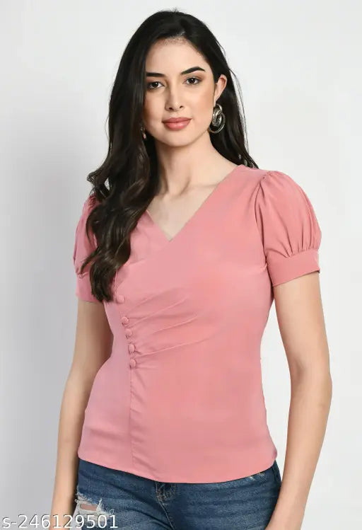 Trendy Solid Pleated Top