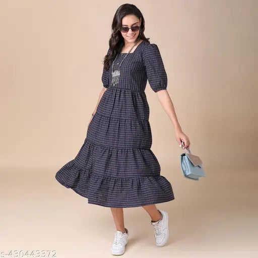 Women's Cotton Checkerd Western One Piece Dress