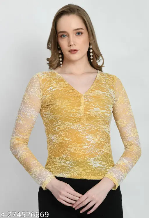 Womens Luminous Lace Sheath  yellow Top & trending top for women