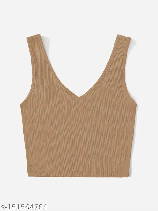 V-Neck Back Square Neck Crop Ribbed Top