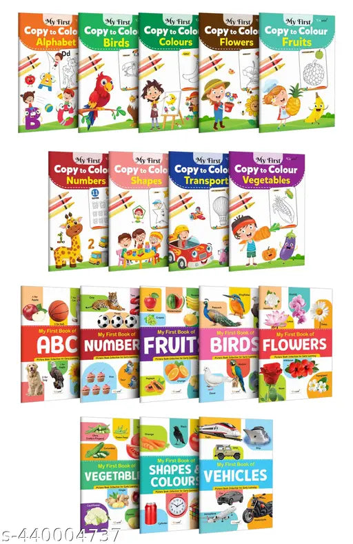 Collection of 17 Colouring and Learning books : My First Book of ABC  Numbers  Fruits  Birds & more and My First Copy to Colour - Alphabet  Birds and more - Todlers learning book  Kids colouring books