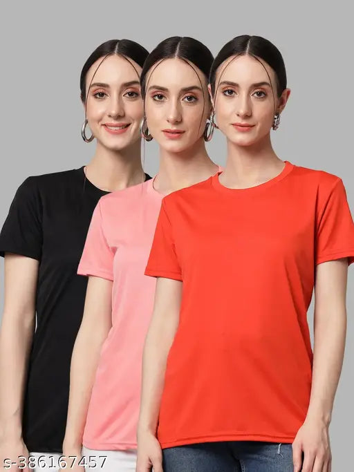 Womens Solid Tshirts Half Sleeves (Pack Of 3)