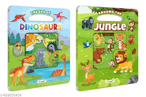 The Era of Dinosaur and Around the Jungle Window Cut Board Book : Early Learning Picture Book  Board Book for Toddlers  Kids learning book  Die Cut Window Board Book - Combo of 2 Die Cut Shape Board Books