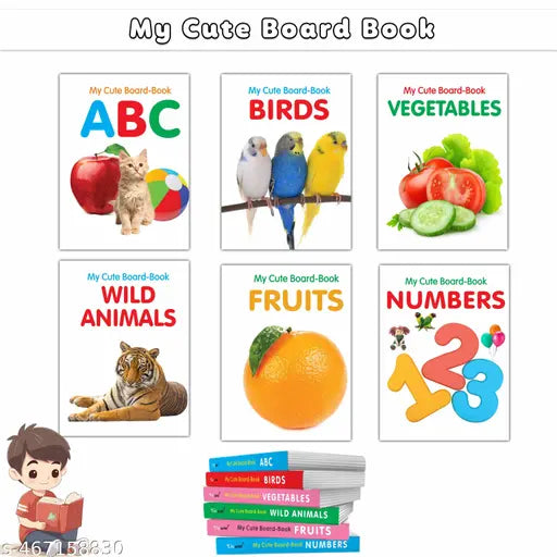 My First Kids Board Book ABC  Numbers  Fruits  Vegetables  Wild Animals  Birds - First board books for toddlers  Preschool learning book  Learning Board Book for kids - Pack of 6 books