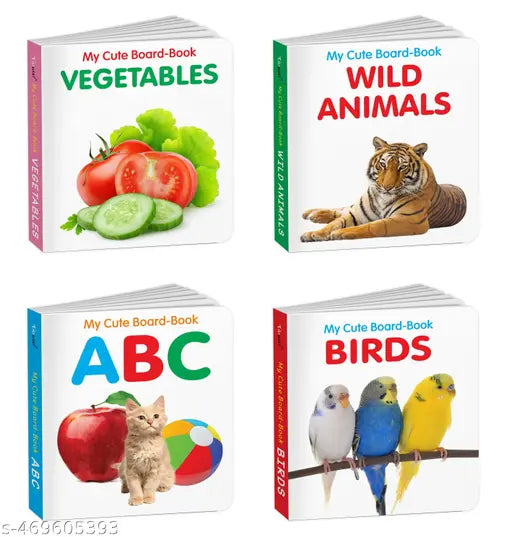 My First Cute Board Book All In One Learning Book For Children : ABC  Birds  Wild Animals and Vegetables - Baby board books collection  First library books for babies - Pack of 4 Books for kids