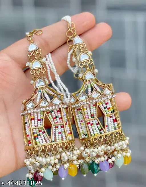 Indian Joharibazar Gold Plated Kundan Ethnic Earrings Jhumka Jewelry Polki Set a
