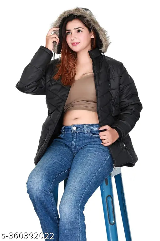 Scoller Jacket For Girls Jacket For Women’s Latest Solid Color Stylish Long Jacket/Women's Quilted Jacket Full Sleeves Winter Jacket Girls Winter Wear Jacket Black