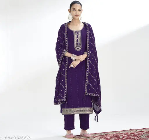 Turritopsis Women's Silk Embroidered Kurta and Pant with Dupatta