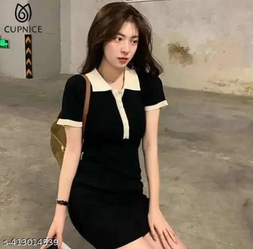 PRETTY SHORT COLLAR DRESS BLACK