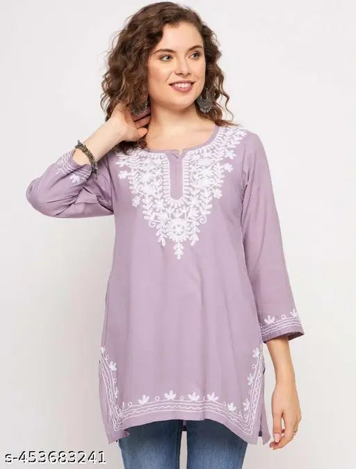 TRENDY EMBRODIRY SHORT KURTI LEVENDAR