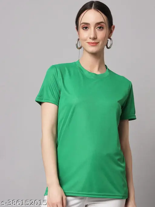 Womens Solid Green Tshirts Half Sleeves