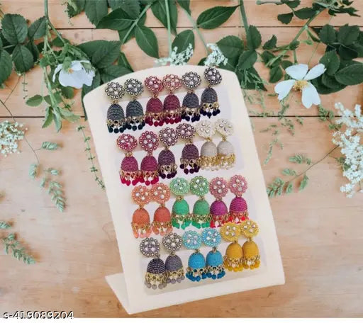 Ethnic Western Oxidize Small Earring Jumki For Women And Girls Amber Crystal  Zinc Jhumki Earring  Earring Set  Drops & Danglers