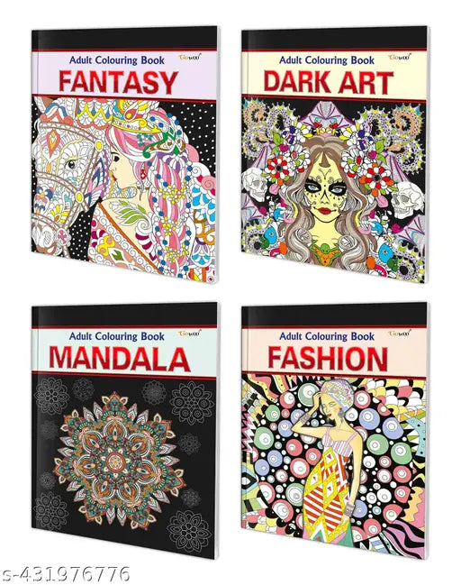 Fantasy  Dark Art  Mandala and Fashion - Adult Colouring Book : Mandala Art Colouring  Peaceful Coloring Book  Coloring Book for Adults - Combo of 4 Adult colouring books