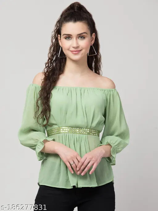 Stylish  Chiffon Bardot Top