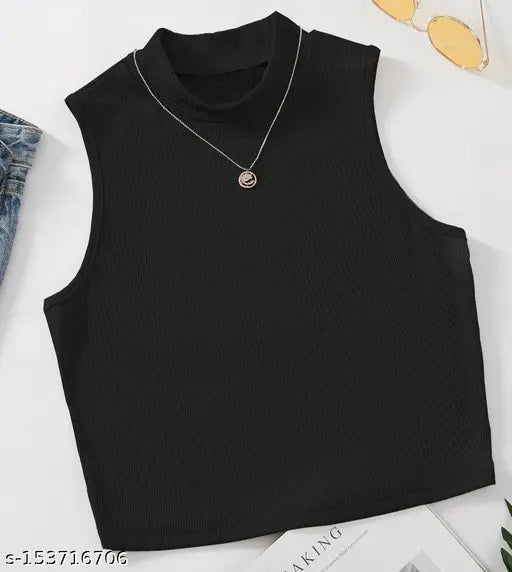 High Neck Sleeveless Ribbed Top