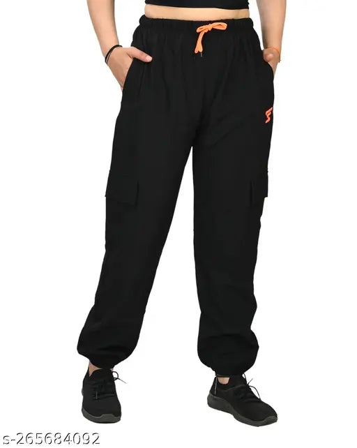 Women's Pack of 1 Black Self-Design Trackpants Joggers -Activewear