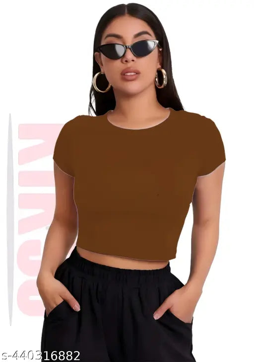 Round Neck Short Sleeve Fashionable Top For Woman
