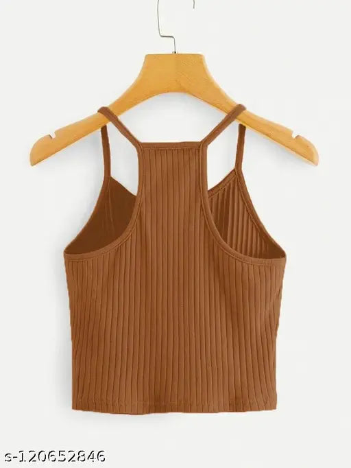 Round Neck Sleeveless Spaghetti Ribbed Crop Top