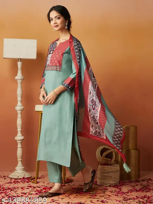 Women's Handwork Kurta  & Pant With Dupatta set