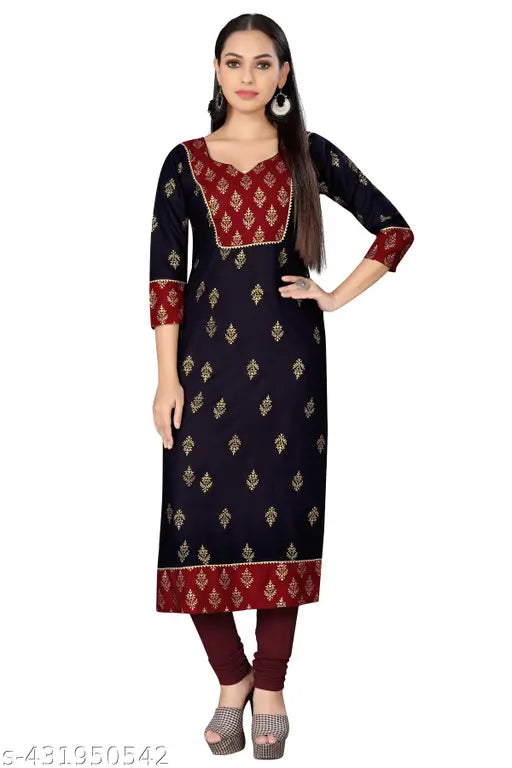 Ashima Designer Gold Foil Printed Sweetheart Neck Calf Length Premium  Kurti