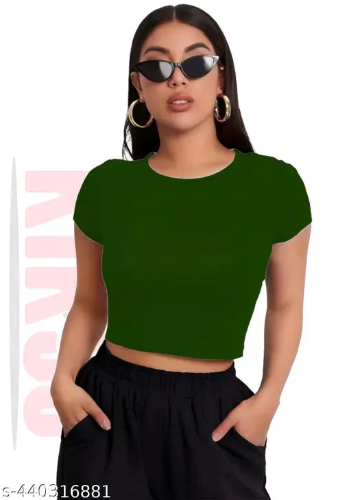 Round Neck Short Sleeve Fashionable Top For Woman