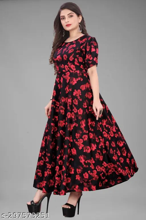 Black Color Crepe Maxi Dress