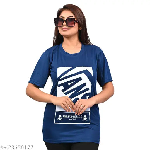 Woman Round Neck Cotton Blend Printed T shirt