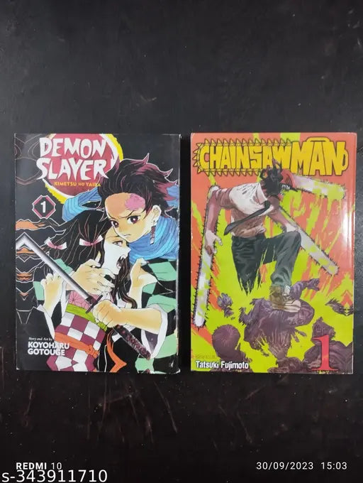 Best Selling Manga Book :- Demon Slayer Volume -1 + Chainsaw Man Volume -1 (English  Paperback  Koyoharu Gotouge  Tatsuki Fujimoto)