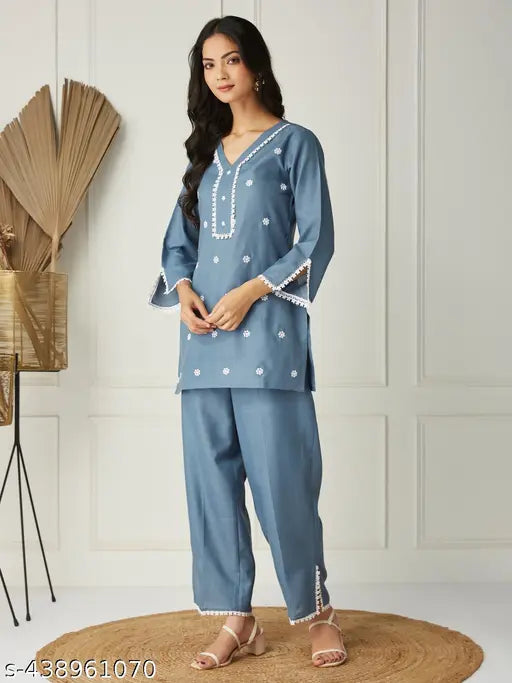 Women's Poly Cotton  Lace Co-Ord Set