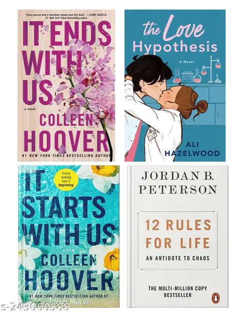 IT END WITH US BY COLLEEN HOOVER  + IT STARTS WITH US BY COLLEEN HOOVER  + THE LOVE HYPOTHESIS BY ALI HAZELWOOD  + 12 RULES FOR LIFE AN ANTIDOTE TO BY CHAOSJORDAN B. PETERSON